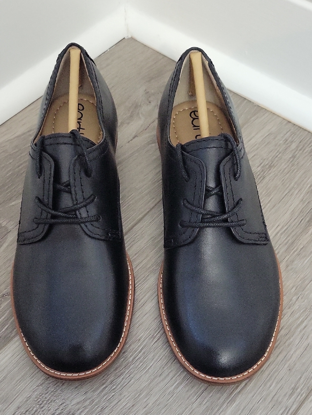 EARTH Women's Eane Black Leather Stacked Heel Casual Lace-Up Loafers Size 5M NIB